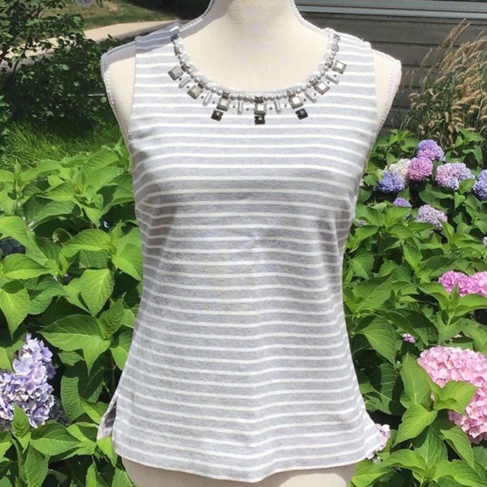 J.Crew Striped Sleeveless with decorative neckline